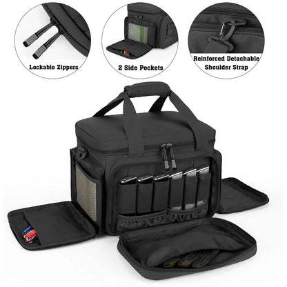 Tactical Pistol Range Bag Gun Storage Pouch for 4 Handguns Gun Carrying Pouch with 6 Magazine Slots Hunting Shooting Range Bag