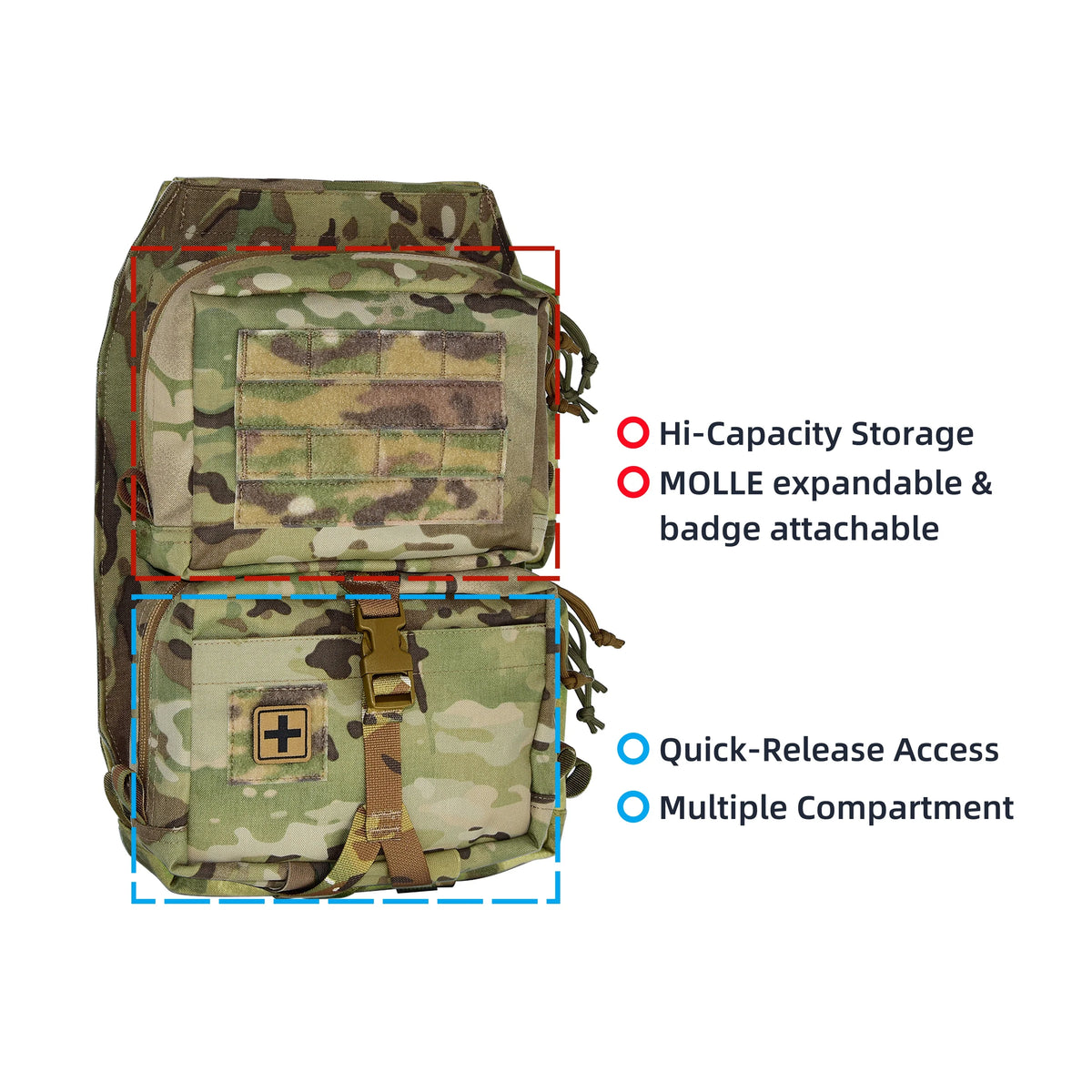QX Tactical Vest Backboard Bag Detachable MOLLE Zip-On Panel Utility Pouch for Plate Carrier Airsoft