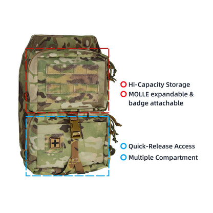 QX Tactical Vest Backboard Bag Detachable MOLLE Zip-On Panel Utility Pouch for Plate Carrier Airsoft