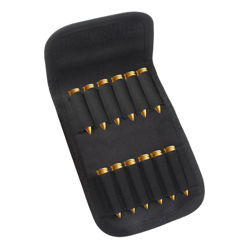 Tactical 12 Round Rifle Ammo Pouch Elastic Cartridge Carrier with MOLLE Webbing for Hunting Shooting and Outdoor Use