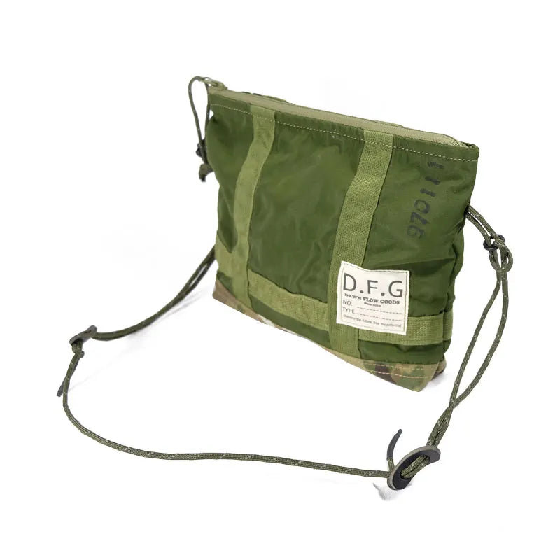 Upcycled Military‑Style Crossbody Pouch, Repurposed Aircraft Nylon Sling Bag 2 Pockets for Phone Sunglasses Daily Outdoor Carry