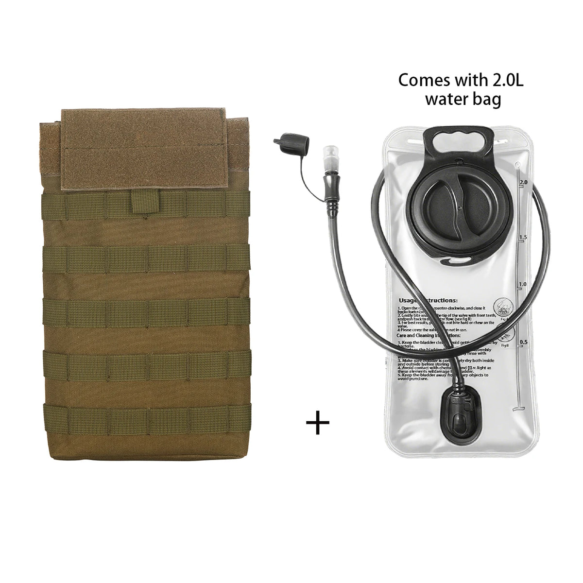 MOLLE Expansion System Accessories Water Bag Pack+2.0L Soft Water Bag Set Large Diameter Rotary Cap Bite Drinking Pipe