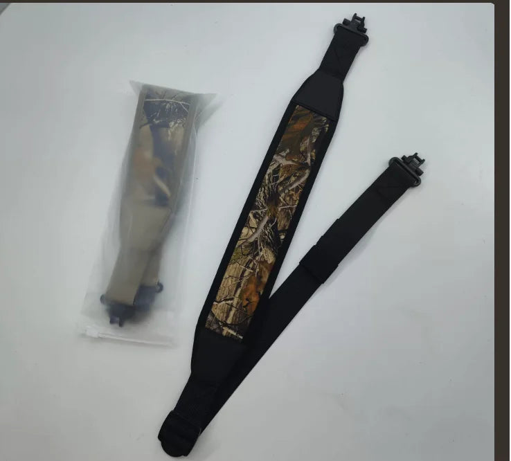 Two Point Rifle Gun Sling With Swivels Durable Shoulder Padded Strap Length Adjuster Khaki Camo Style Tactical Hunting Accessory