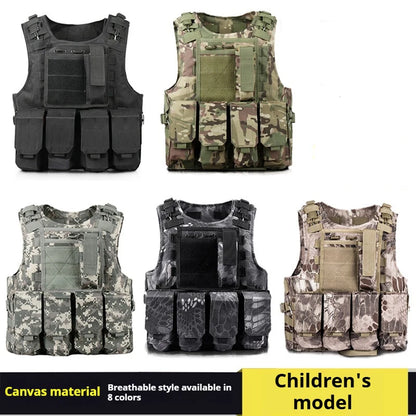 Kids Tactical Vest, Canvas Children's Molle Combat Vest for Outdoor CS Game, Cosplay & Role Play
