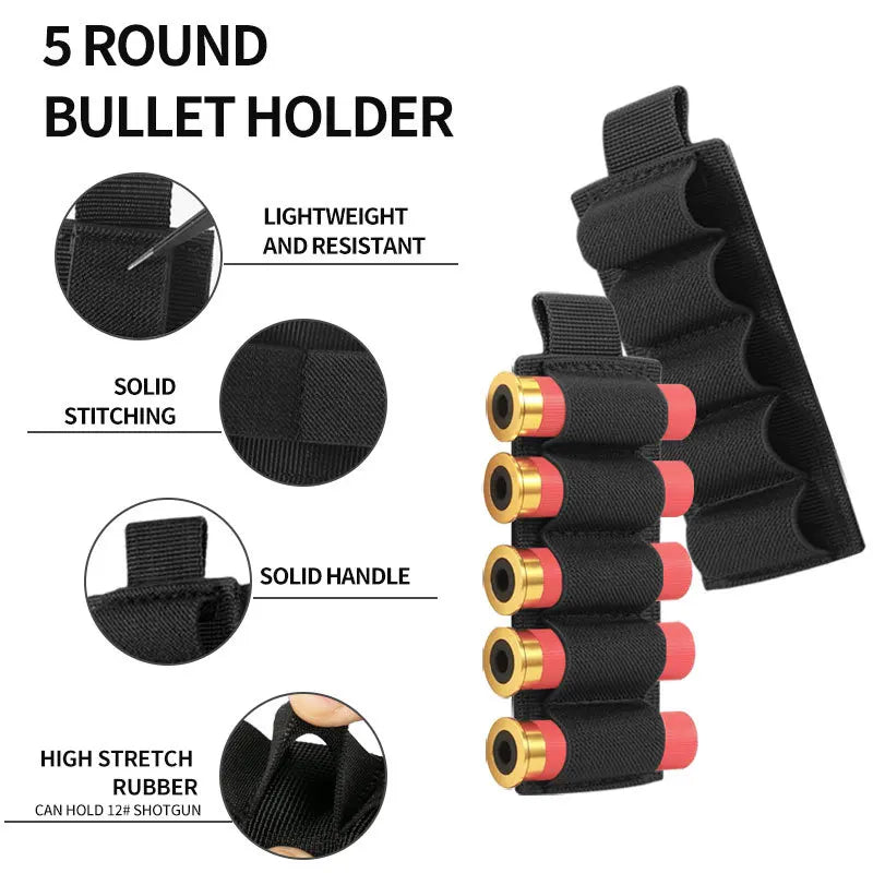 5 Round 12GA Shotgun Shell Holder Separate Hook and Loop Ammo Carrier Shotshell Pouch for Hunting Shooting Accessory