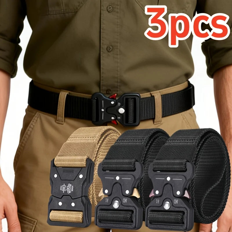 3pcs Tactical Belt Suitable for Men & Women - Heavy-Duty Nylon with Automatic Buckle, Durable Belt Compatible for Jeans, Pants,