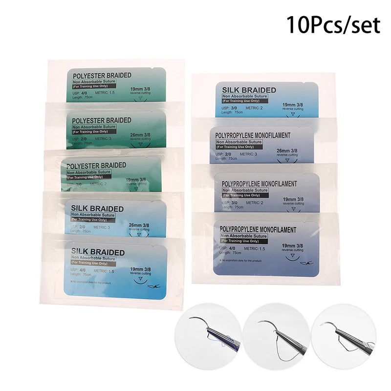 10Pcs 75cm 2/0 3/0 4/0 Medical Surgical Suture Nylon Silk Polypropylene Polyester Monofilament Thread Suture Teaching Exercises