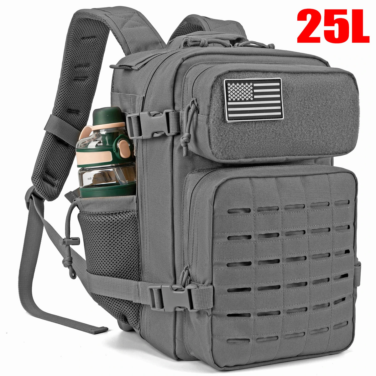25L GYM Tactical Backpacks for Men Survival Laser Cut Molle Daypack Small Bug Out Bag Hunting Rucksack with Dual Cup Holders