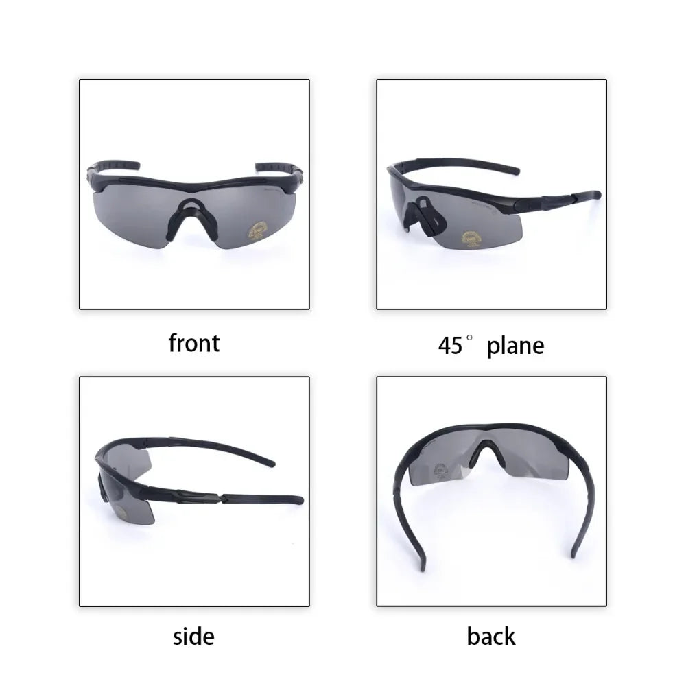 Tactical Goggles CS Airsoft Windproof Army Shooting Polarized Glasses HD 3 Lens Motorcycle Cycling Outdoor Safe Glasses