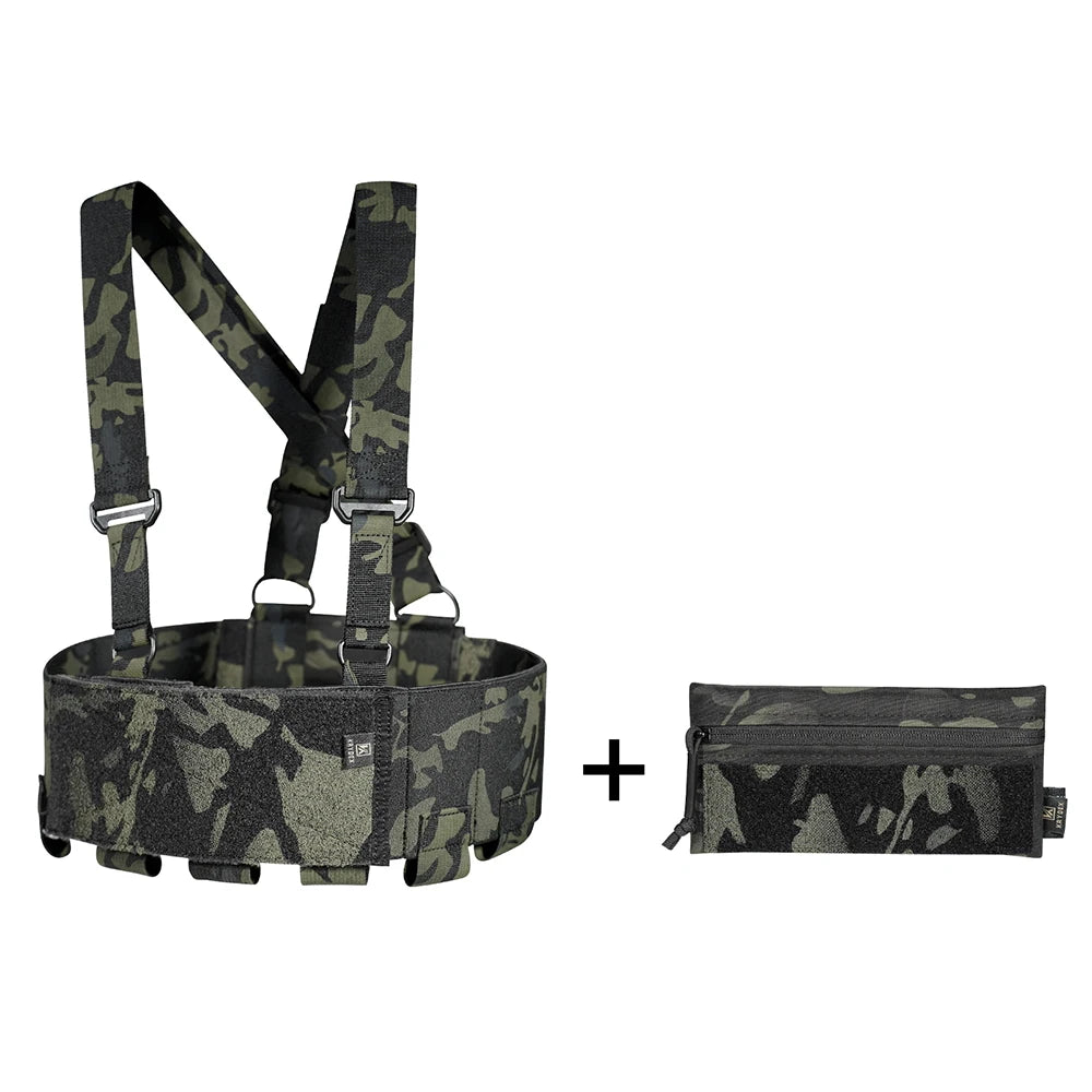 KRYDEX Tactical Nylon Chest Rig Elastic Cummerbund with 5.56/7.62 & Pistol Mag Pouch Holders,X Harness,Sticky GP Pouch