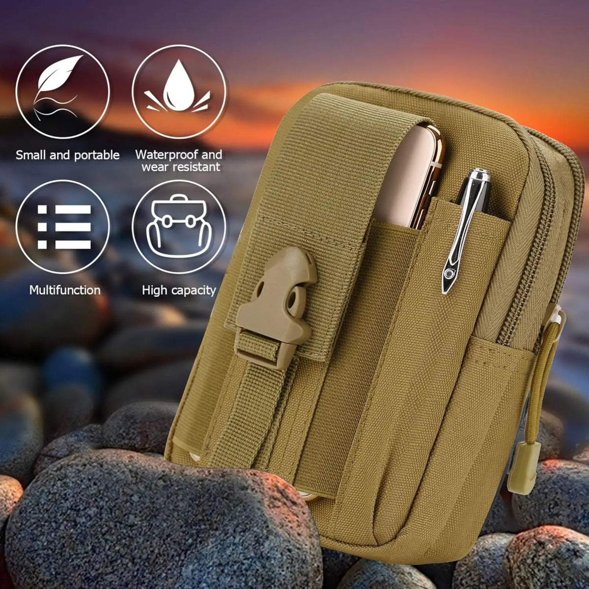 Tactical Waist Pouch EDC Molle Waist Bag Belt Phone Pouch Holster Purse Carrying Pouch for Smartphone Tools