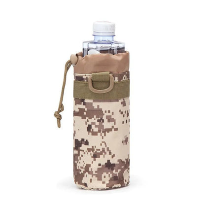 Outdoor Water Bottle Pouch Tactical Camouflage Molle Kettle Pouch Holder Hiking Hunting Pulling Rope Multi functional Bottle Bag