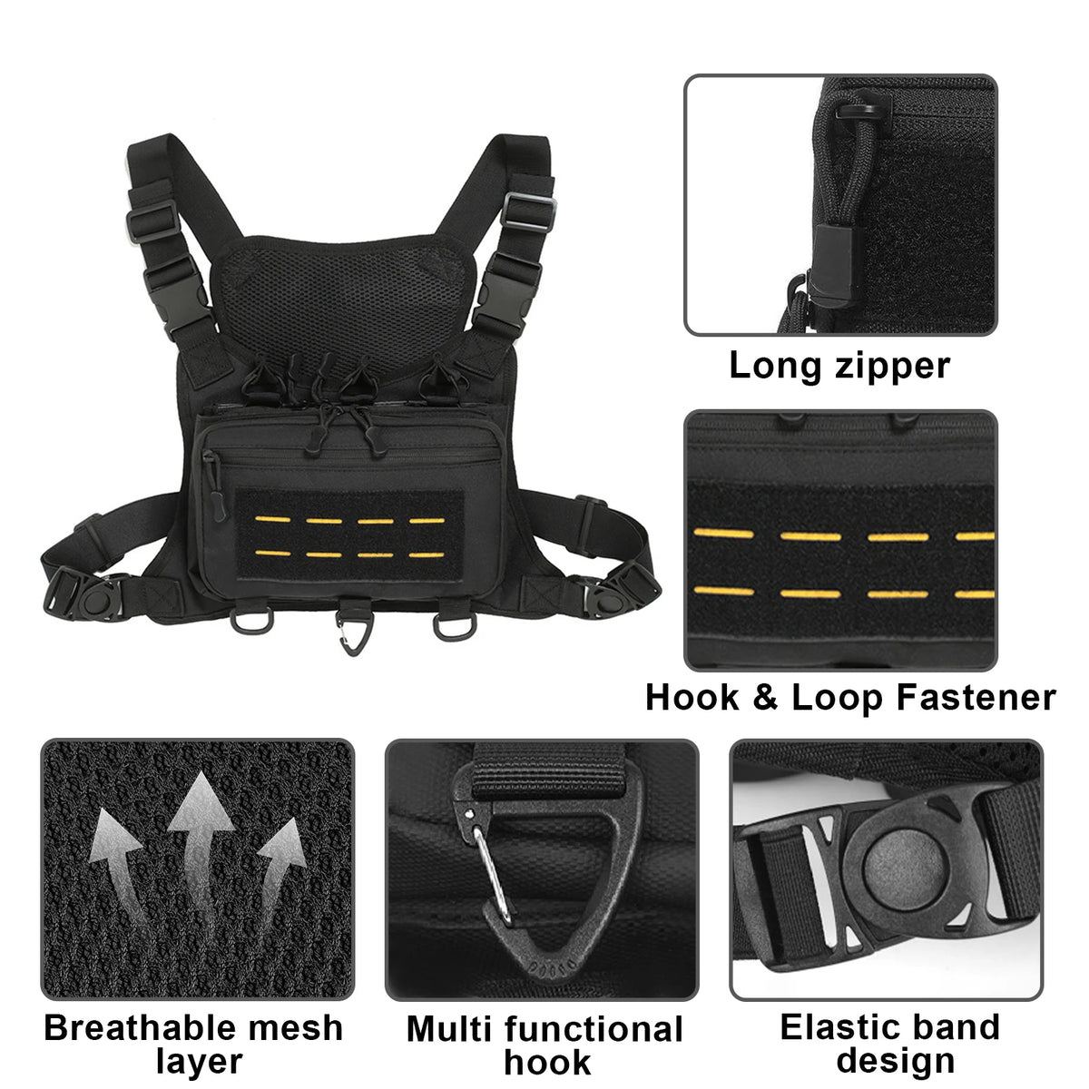 Tactical Vest Chest Bag Triple Magazine Pouch Molle Anti Theft EDC Chest Rig Bag Hunting Camping Hiking Cycling Run Men Women