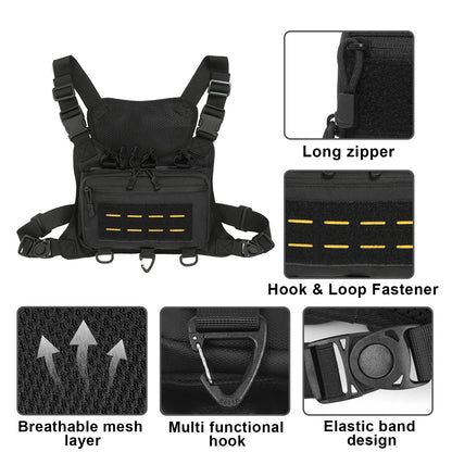 Tactical Vest Chest Bag Triple Magazine Pouch Molle Anti Theft EDC Chest Rig Bag Hunting Camping Hiking Cycling Run Men Women