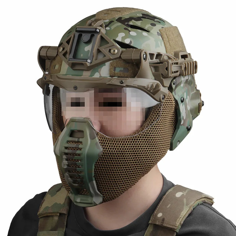 Tactical Full Protection Wendy 3.0 Helmet with Half Face Mask Mouthguard/Flip Goggles/Ear Cover Hunting Airsoft Training Gear
