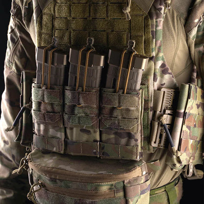 Dual Purpose 5.56 Triple Magazine Pouch MOLLE Bungee Cord Retention Tactical Vest K19 Plate Carrier Front Placard MAG Holder Bag