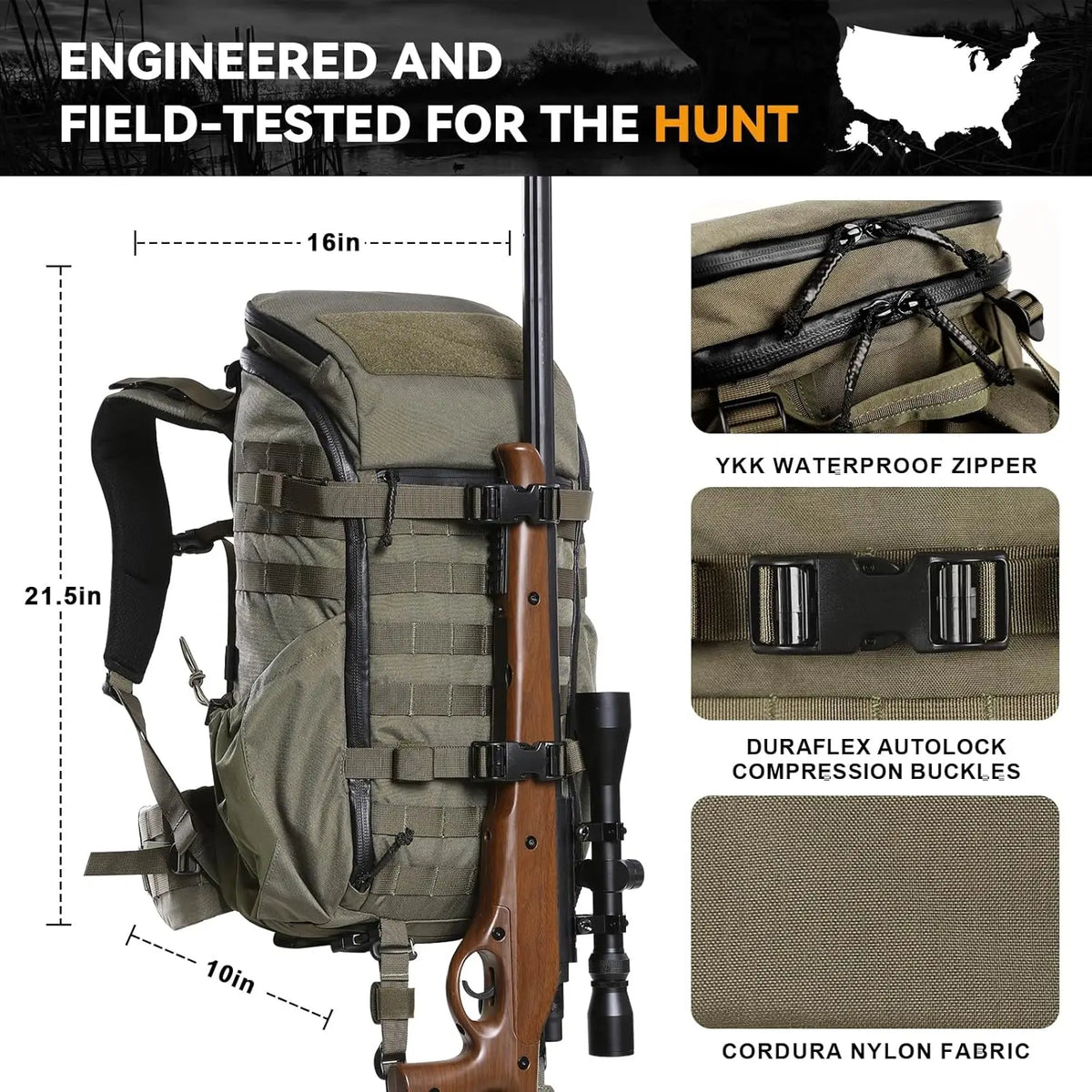 VOTAGOO Hunting Backpack with Rifle Bow Carry System Customizable Aluminum Frame 2000ci for Waterfowl Deer Hunting Outdoor