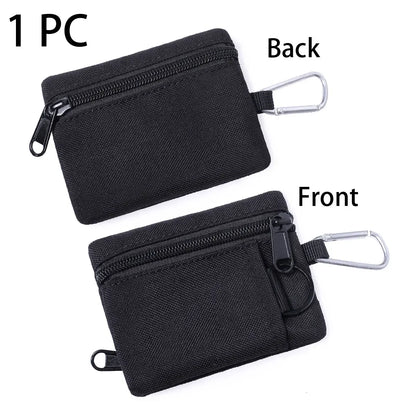 Mini Tactical Pouch EDC Organizer Bag 600D Nylon Coin Purse Key Card Holder with Carabiner for Camping Hiking Outdoor Daily Use