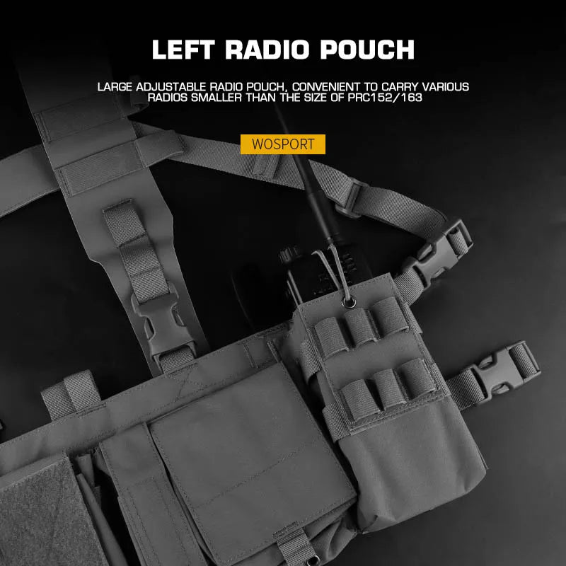 Uw Tactical Patrol Chest Hanging Hunting Vest Patrol Bag with 8 Internal Function Expansion Storage for Wireless Magazine Bag
