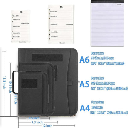 Outdoor Padfolio Ring Binder with Sheets of Loose-Leaf Paper Memorandum A4 A5 A6 Weatherproof Tactical Notebook Accessories