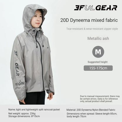 3F UL GEAR Lightweight Split Raincoat with Hooded Outdoor Rain Pants Hiking Sleeve Style Poncho Waterproof Women/Men 15D Nylon