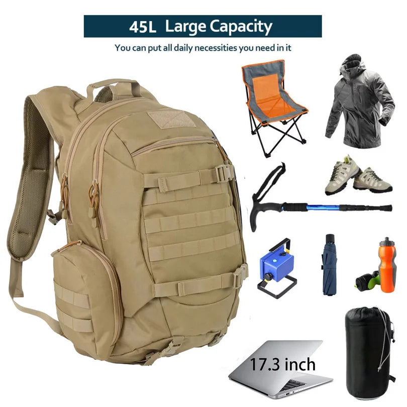45L Waterproof Fishing Hunting Backpack Outdoor Rucksacks Tactical Sports Camping Hiking Trekking Bags Wholesale