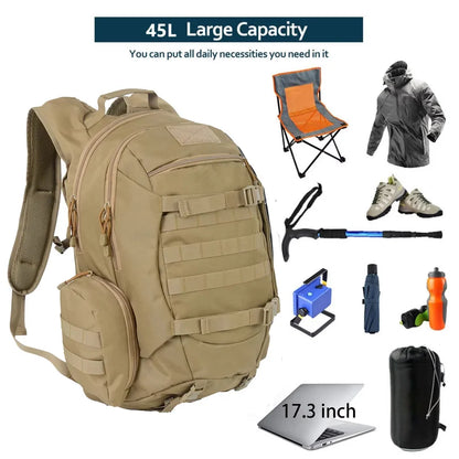 45L Waterproof Fishing Hunting Backpack Outdoor Rucksacks Tactical Sports Camping Hiking Trekking Bags Wholesale