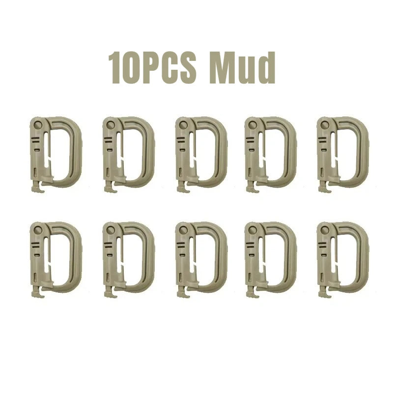10PCS Plastic Shackle Carabiner D-Ring Clip Molle Webbing Backpack Buckle Snap Lock for Outdoor Hiking Camping Multi Gear
