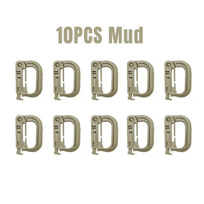 10PCS Plastic Shackle Carabiner D-Ring Clip Molle Webbing Backpack Buckle Snap Lock for Outdoor Hiking Camping Multi Gear