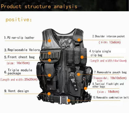 Multi-Pocket Swat Tactical Vest Jungle Combat Body Armor Vests Security Hunting Outdoor CS Game Airsoft Training Jacket