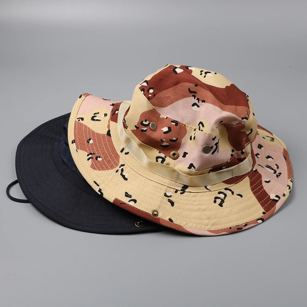 59CM Camouflage Tactical Cap Boonie Hat Caps Men Outdoor Sports Sun Bucket Cap Fishing Hiking Hunting Hats