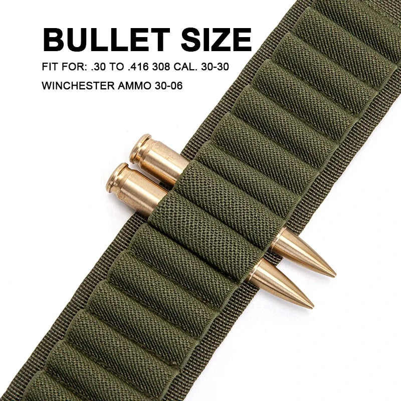 50 Rounds Rifle Bullet Cartridge Bandolier 556 Ammo Belt Shell Holder Hunting Sporting Shooting for 308 Cal. 30-06 .762