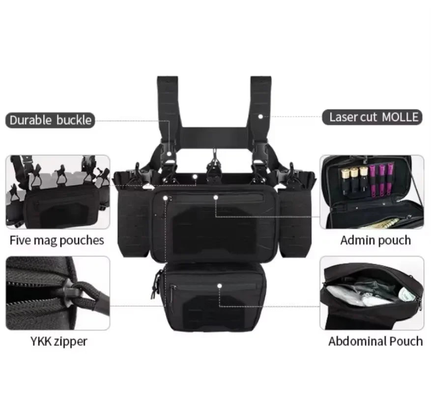 YAKEDA Tactical Chest Rig 1000D Laser-Cut Multifunctional Adjustable Tactical Outdoor Vest with Mag Pouches