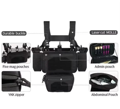 YAKEDA Tactical Chest Rig 1000D Laser-Cut Multifunctional Adjustable Tactical Outdoor Vest with Mag Pouches
