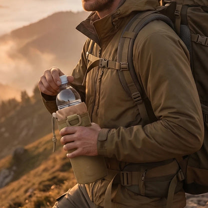 Tactical MOLLE Water Bottle Pouch 600D Nylon Drawstring Water Bottle Holder Bag for Outdoor Hiking Camping Hunting Travel