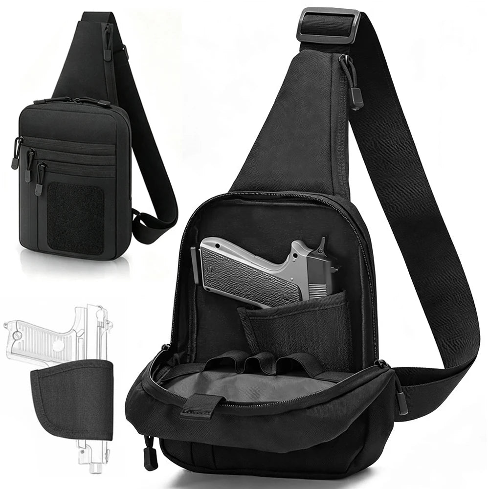 Concealed Carry Chest Gun Bag Pistol Gun Storage Bag Tactical Sling Shoulder Pouch with Gun Holster Crossbody EDC Tool Bag