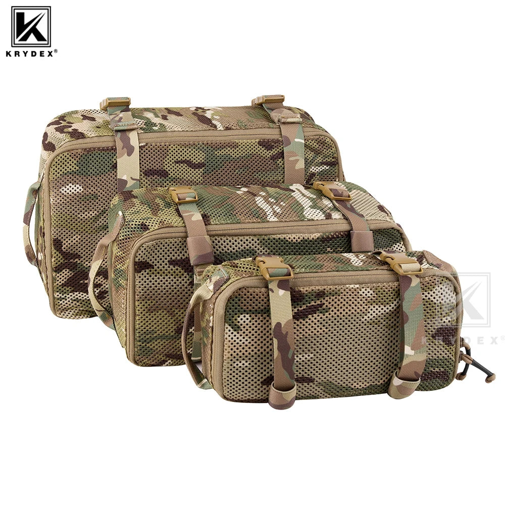 KRYDEX Tactical 3PCS Modular Mesh Pouch Set Outdoor Backpack Organizer Travel Suitcase Storage Bag Packing Cubes Hunting Gear