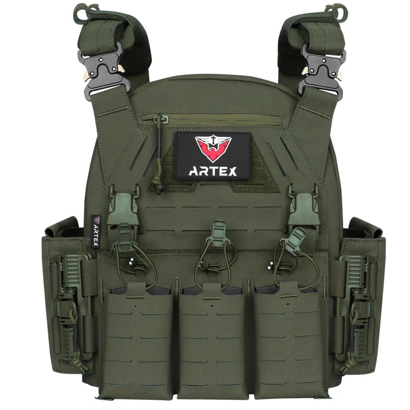 ARTEX Men's Lightweight Tactical Vest Plate Carrier Outdoor Multi-Functional Nylon Laser Cut Quick-Release Molle Airsoft Vest