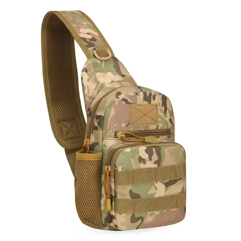 Men's Outdoor Tactical Camouflage Chest Pack Nylon Hiking Backpack Army Trekking Shoulder Bag with Molle for Hunting and Fishing
