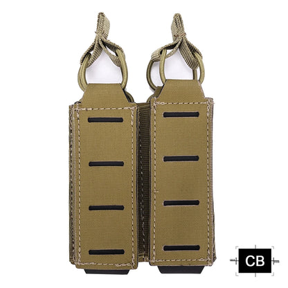 Tactical Double Pistol MAG Pouch 9mm Magazine Holder For Belt MOLLE Laser Cut Elastic Bungee Cord Retention Hunting