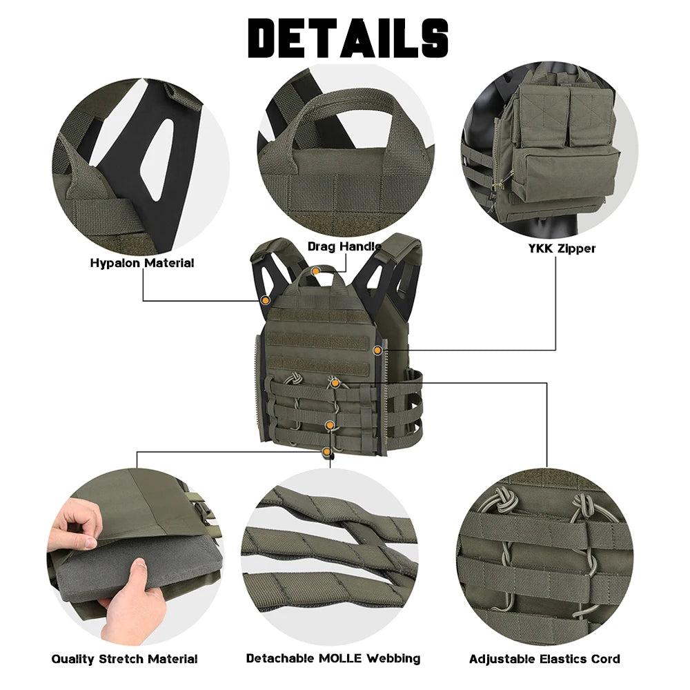 KRYDEX 500D Tactical Vest with Zip-on Backpack Bag MOLLE JPC 2 Plate Carrier for Men Hunting Combat Airsoft Paintball