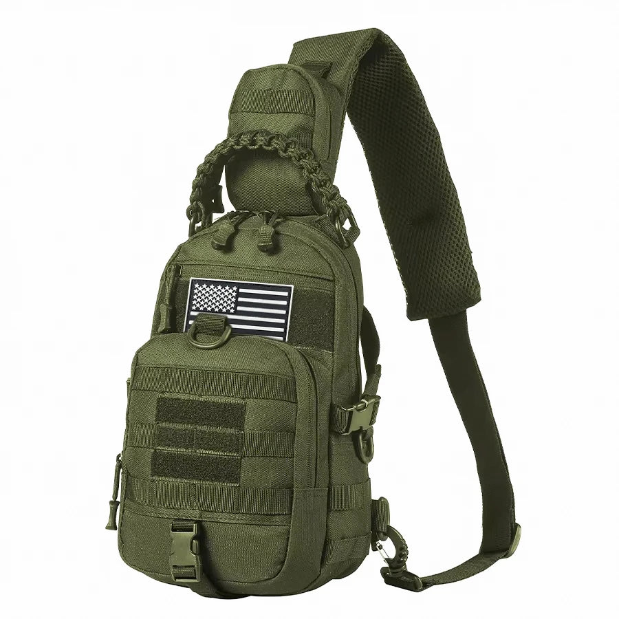 Single shoulder chest bag, widened and thickened shoulder pad, MOLLE system, multi hanging point design, woven handle