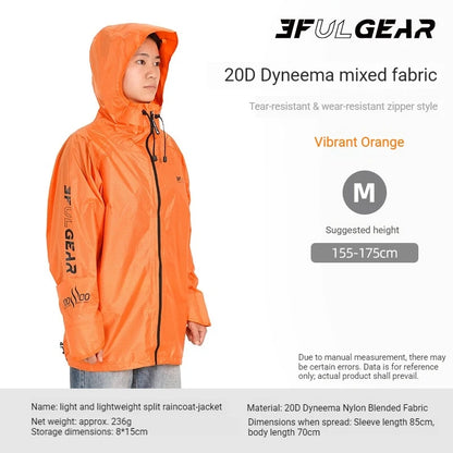 3F UL GEAR Lightweight Split Raincoat with Hooded Outdoor Rain Pants Hiking Sleeve Style Poncho Waterproof Women/Men 15D Nylon