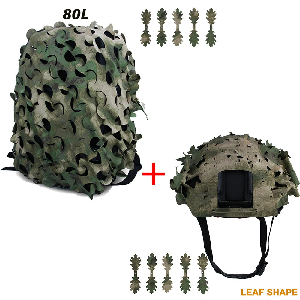 3D Camo Net Backpack Helmet Cover Kit Laser Cut Camouflage Mesh for Hunting Backpack Airsoft Tactical Helmet Hunting Accessories
