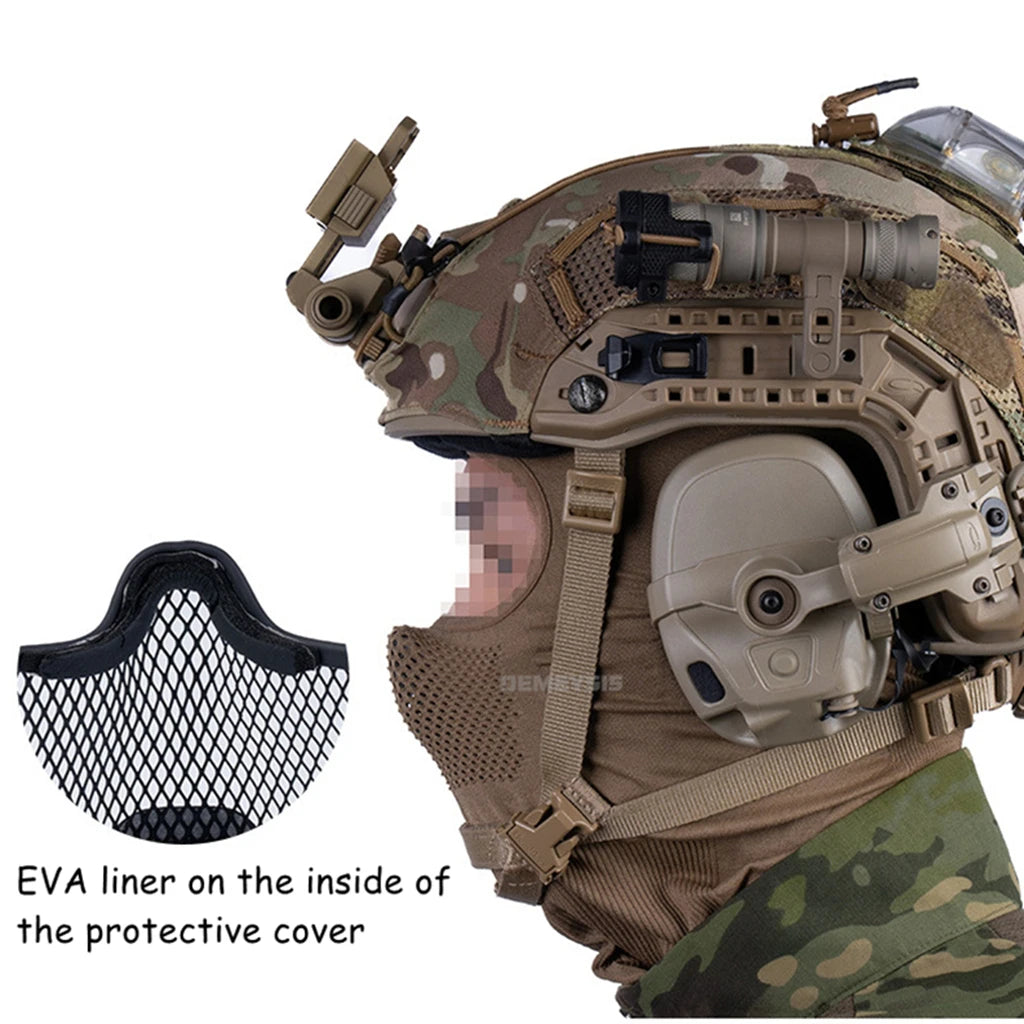 Tactical Mesh Face Mask Balaclava Breathable Full Face Cover for Airsoft Paintball Hunting Shooting Gear Steel Mesh
