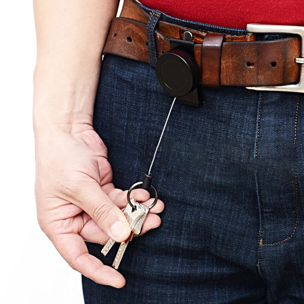 1PC Outdoor Climbing-Style ID Lanyard with Snap Hook, 360° Rotating Design, Black Steel Cable Retractable Lanyard