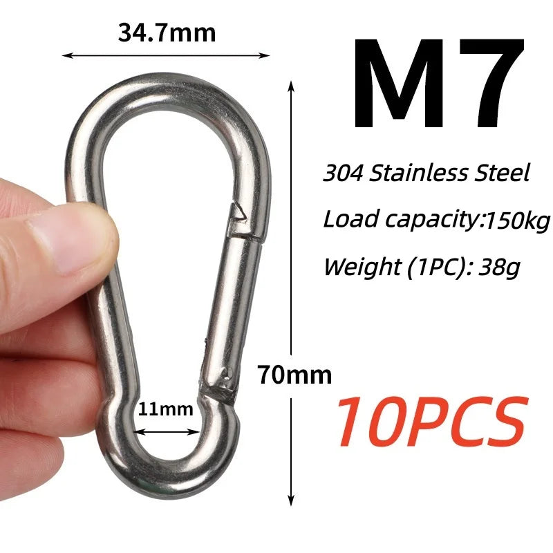 10PCS 304 Stainless Steel Carabiners,Rustproof Heavy Duty Spring Snap Hook,Metal Clips Buckle For Rope Chain Keys Rings