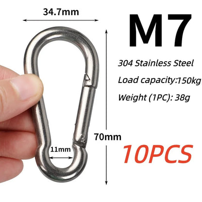 10PCS 304 Stainless Steel Carabiners,Rustproof Heavy Duty Spring Snap Hook,Metal Clips Buckle For Rope Chain Keys Rings