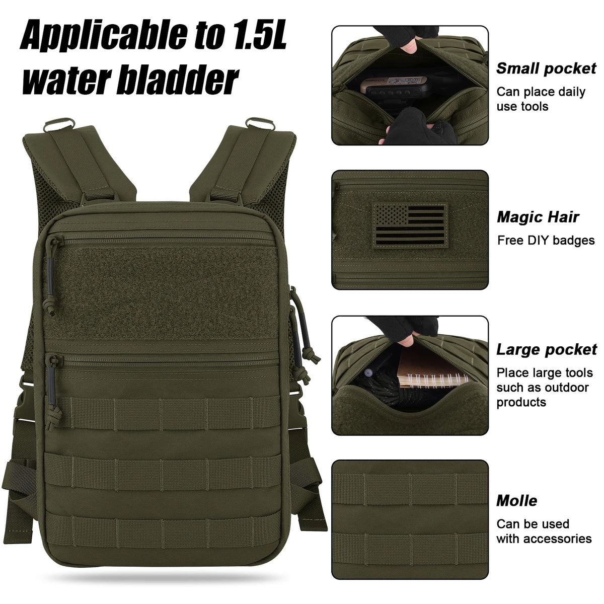 KRYDEX Tactical Hydration Pack 1.5L 50oz Water Bladder Carrier MOLLE for Vest Hydro Backpack Outdoor Travel Camping Accessories