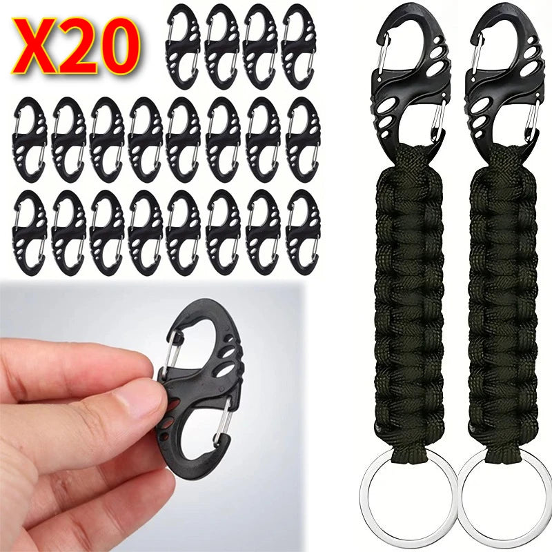 20PCS S Type Carabiner Dual Buckle Portable Outdoor Climbing Hook Mini Keychain Plastic Steel Camping Hook